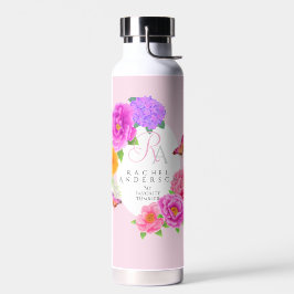 ロマンティックなモノグラムの芍薬の庭のピンク ウォーターボトル