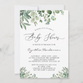 ロマンティックなユーカリの葉のベビーシャワー 招待状 (正面)