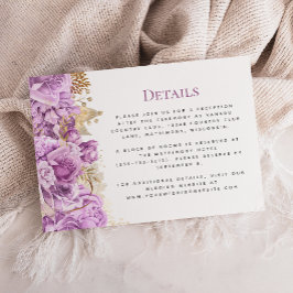 ロマンティックなライラックゴールドの花の結婚式の詳細 出欠カード