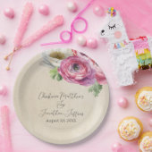 ロマンティックなルスティックピンク＆ホワイトのラナンキュラス ペーパープレート (パーティー)