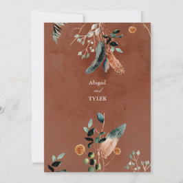 ロマンティックなルスティックフェザー & ヴィンテージフローラル 招待状
