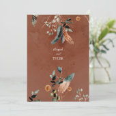 ロマンティックなルスティックフェザー & ヴィンテージフローラル 招待状 (スタンド正面)