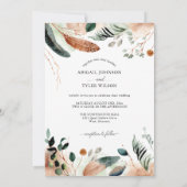 ロマンティックなルスティックフェザー & ヴィンテージフローラル 招待状 (裏面)