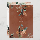 ロマンティックなルスティックフェザー & ヴィンテージフローラル 招待状 (正面/裏面)
