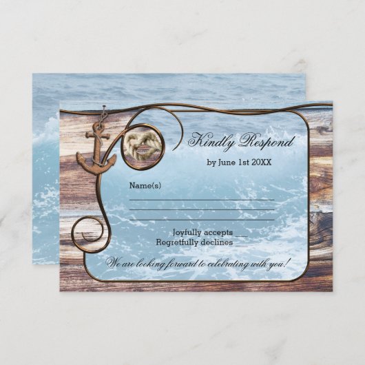 ロマンティックなルスティック ネイビー ウェディングの出欠確認カード 出欠カード (正面/裏面)
