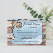 ロマンティックなルスティック ネイビー ウェディング RSVP カード (スタンド正面)