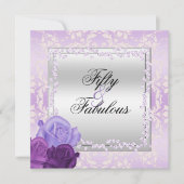 ロマンティックなローズ、ダイヤモンド＆ダマスク ファビュラス 50 招待状 (正面)