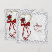 ロマンティックなローズ、ダイヤモンド & レッドリボン ウェディング (正面/裏面)