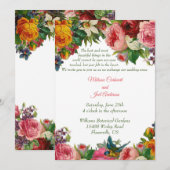 ロマンティックなヴィンテージのバラとブルーバードのウェディング 招待状 (正面/裏面)