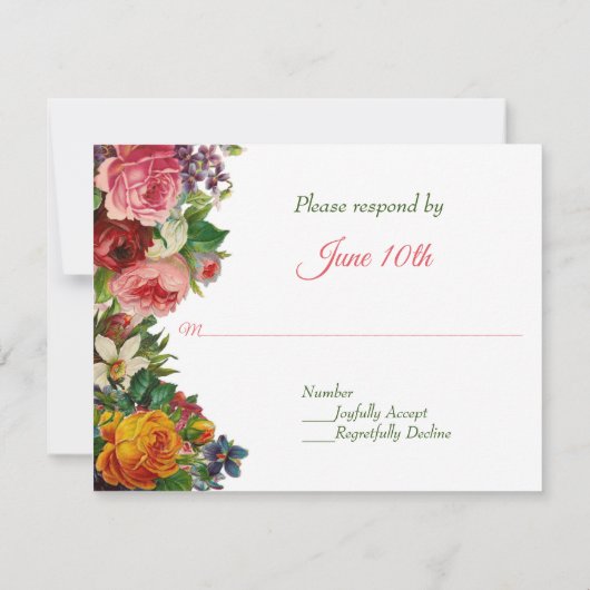 ロマンティックなヴィンテージのバラとブルーバードの結婚式RSVP 招待状 (裏面)