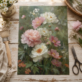 ロマンティックなヴィンテージの芍薬と野の花のデコパージュ 薄葉紙
