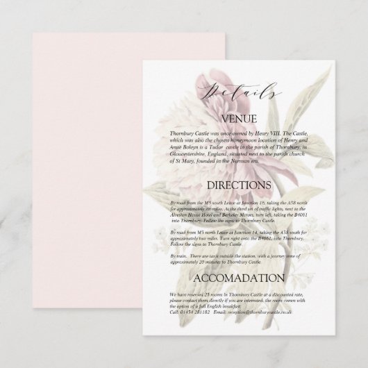 ロマンティックなヴィンテージの芍薬の結婚式の詳細 エンクロージャーカード (正面/裏面)