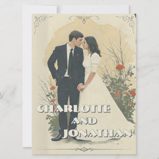 ロマンティックなヴィンテージ結婚式のカップルアート (正面)