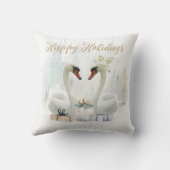 ロマンティックな冬のスワン ハッピー ホリデーズ クッション (裏面)