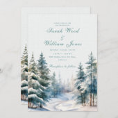 ロマンティックな冬の森のウェディング 招待状 (正面/裏面)