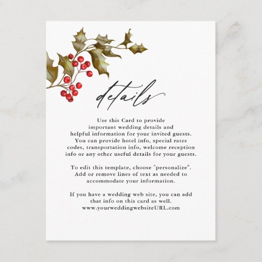 ロマンティックな冬の花と常緑樹の詳細 エンクロージャーカード (正面)