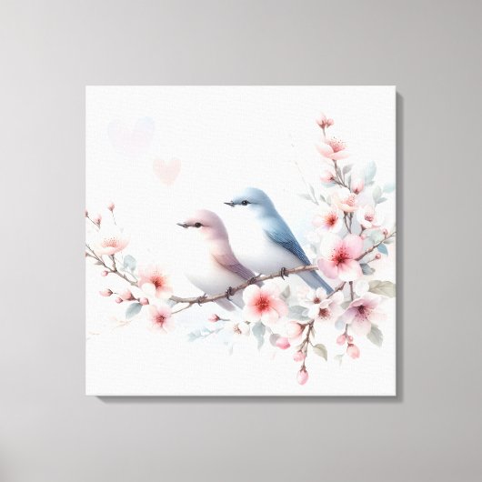 ロマンティックな恋愛の鳥 桜の枝 キャンバスプリント (正面)
