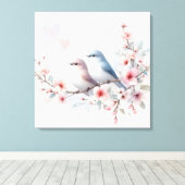 ロマンティックな恋愛の鳥 桜の枝 キャンバスプリント (インサイチュ (ウッドフロア))