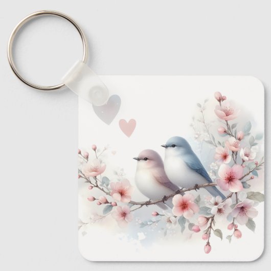 ロマンティックな愛の鳥 桜の枝 キーホルダー (正面)