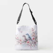 ロマンティックな愛の鳥 桜の枝 クロスボディバッグ (裏面)