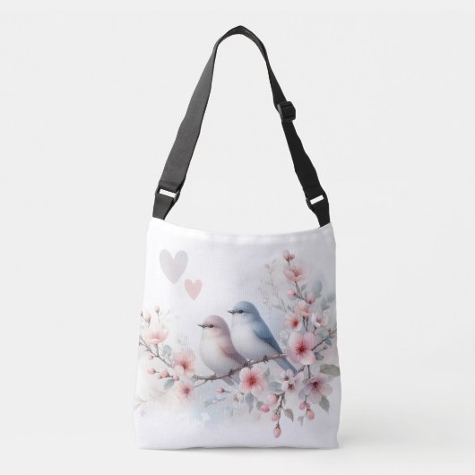 ロマンティックな愛の鳥 桜の枝 クロスボディバッグ (正面)
