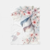 ロマンティックな愛の鳥 桜の枝 フリースブランケット (正面)