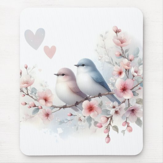 ロマンティックな愛の鳥 桜の枝 マウスパッド (正面)