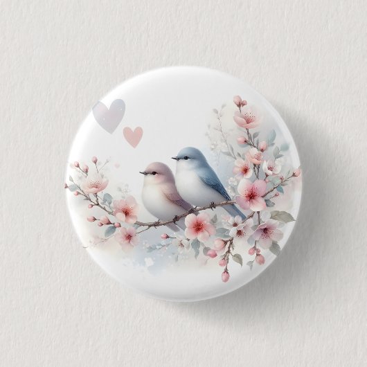 ロマンティックな愛の鳥 桜の枝 缶バッジ (正面)