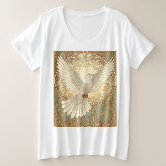 ロマンティックな懐かしさの平和の鳩 プラスサイズTシャツ (デザイン正面)
