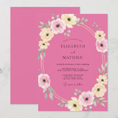 ロマンティックな春の結婚式 フクシアの花 招待状 (正面/裏面)