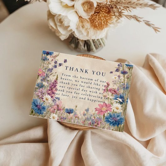 ロマンティックな春の野の花の結婚式 サンキューカード
