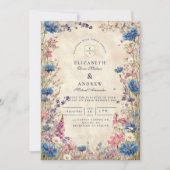 ロマンティックな春の野の花の結婚式 招待状 (正面)