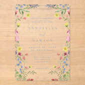ロマンティックな春の野の花ガーデンウェディング アクリル招待状 (正面)