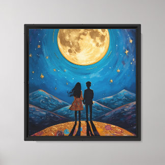 ロマンティックな月夜のカップルウォールアート キャンバスプリント