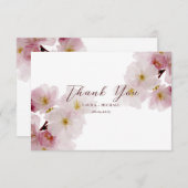 ロマンティックな桜の花のブッシュピンク サンキューカード (正面/裏面)
