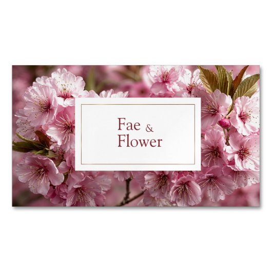 ロマンティックな桜の鮮やかなピンクの花柄 マグネット名刺 (正面)