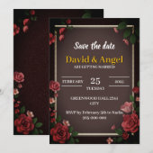 ロマンティックな植物のバラ 招待状 (正面/裏面)