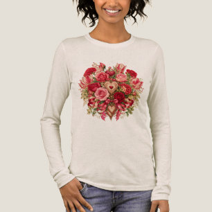 :ロマンティックな植物の花束とハート トライブレンドTシャツ