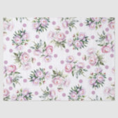 ロマンティックな水彩のピンクの芍薬のドット模様 白 薄葉紙 (正面)