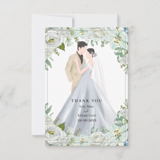 ロマンティックな水彩の結婚式 サンキューカード (正面)