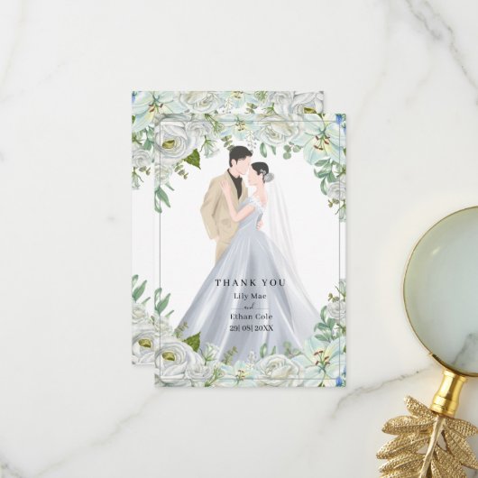 ロマンティックな水彩の結婚式 サンキューカード (正面/裏面インサイチュ)