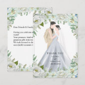 ロマンティックな水彩の結婚式 サンキューカード (正面/裏面)
