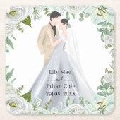 ロマンティックな水彩の結婚式 スクエアペーパーコースター (正面)