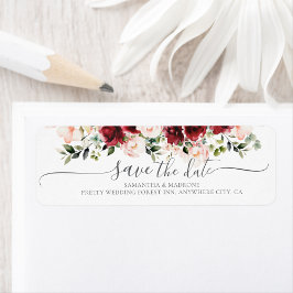 ロマンティックな水彩バラの「Save the Date」 ラベル