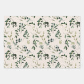 ロマンティックな水彩ボタニカルグリーン ラッピングペーパーシート (正面)