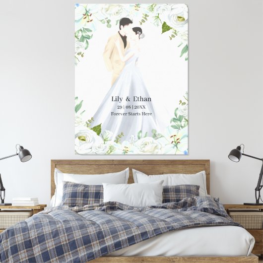 ロマンティックな水彩画の結婚式の招待状 キャンバスプリント (インサイチュ (寝室))