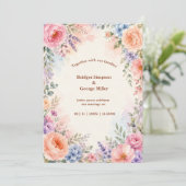 ロマンティックな水彩芍薬のウェディングフラワー 招待状 (スタンド正面)