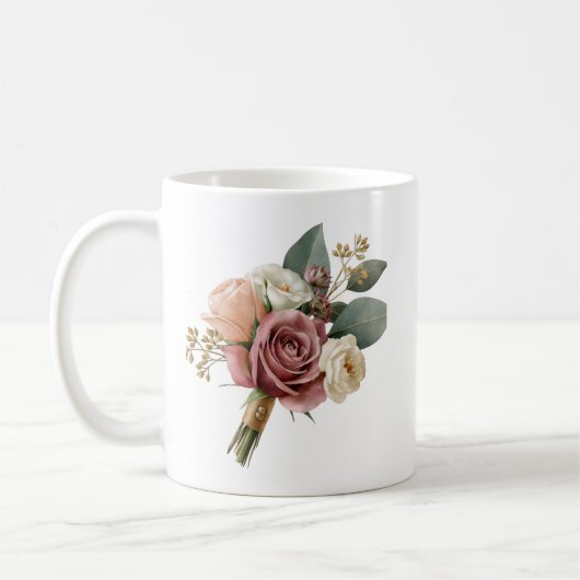 ロマンティックな水彩花嫁ブーケ コーヒーマグカップ (左)