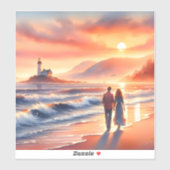 ロマンティックな海岸の夕日と灯台の散歩 シール (シート)