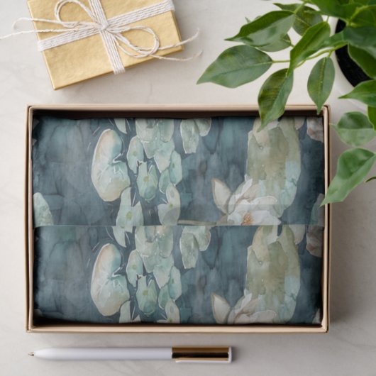 ロマンティックな湖のハスの花の浮き葉 ウェディングシャワー 薄葉紙 (ギフト)